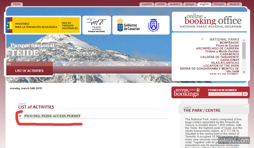 Оформление бесплатного разрешения на пик Тейде