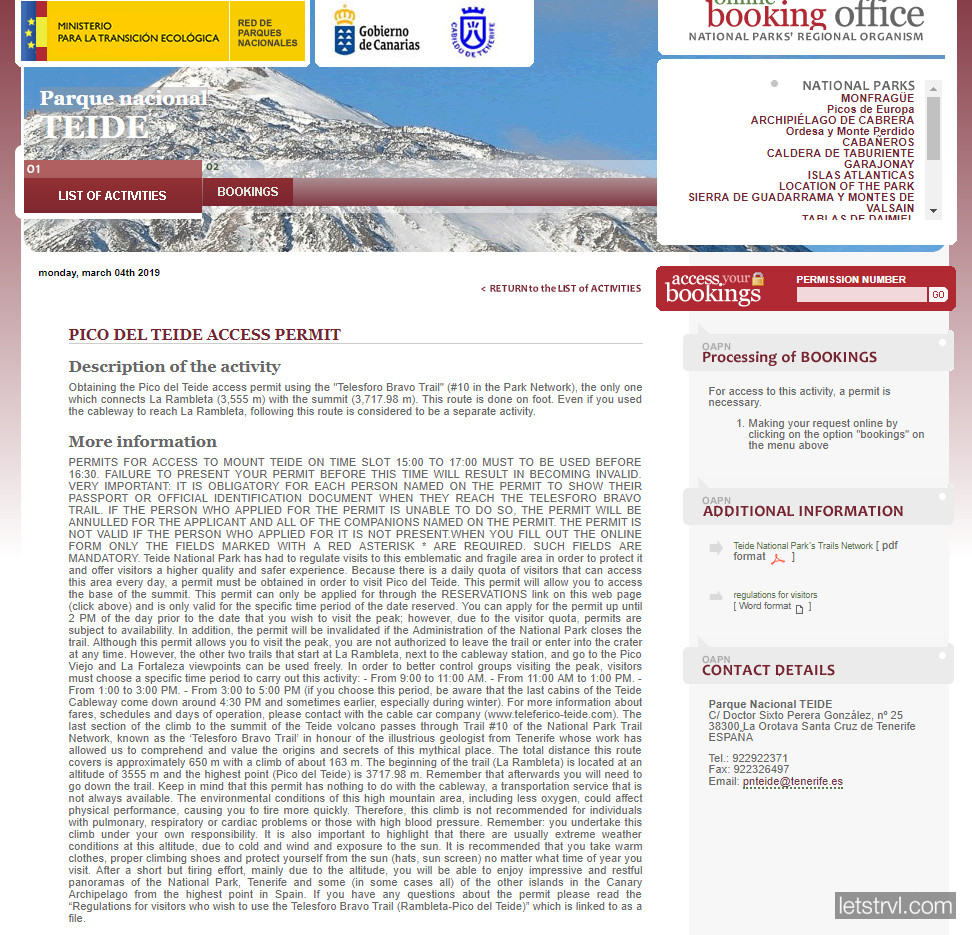 Правила использования разрешения на проход к пику Тейде